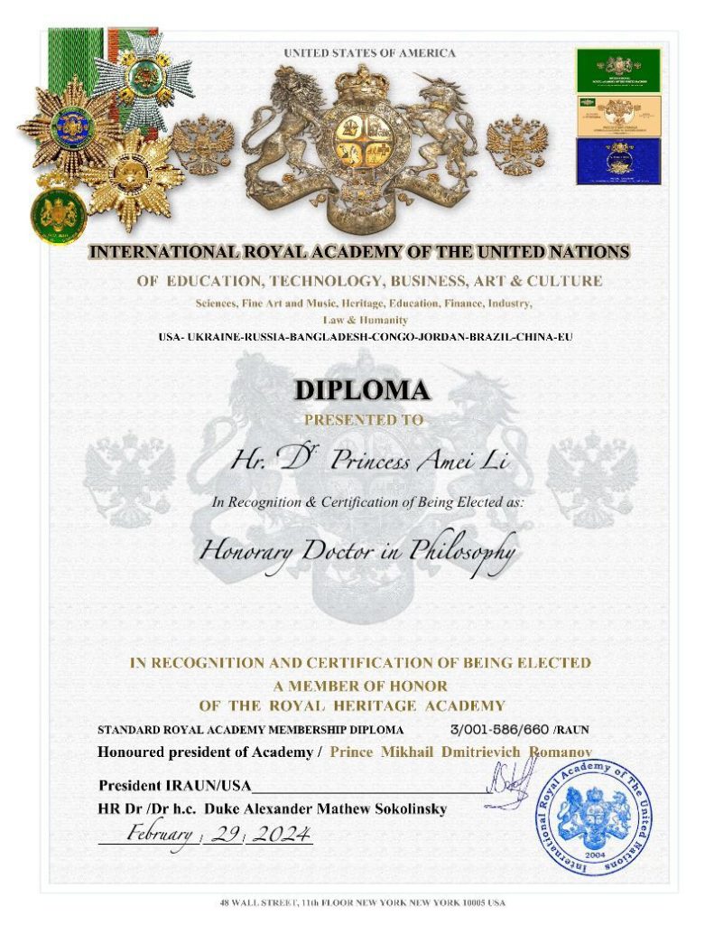 Diploma - Hr. Dr. Princess Amei Li